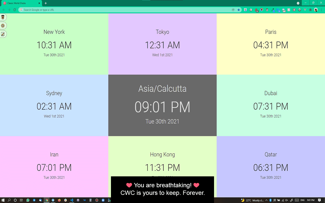 World Clocks Extension - Screenshot