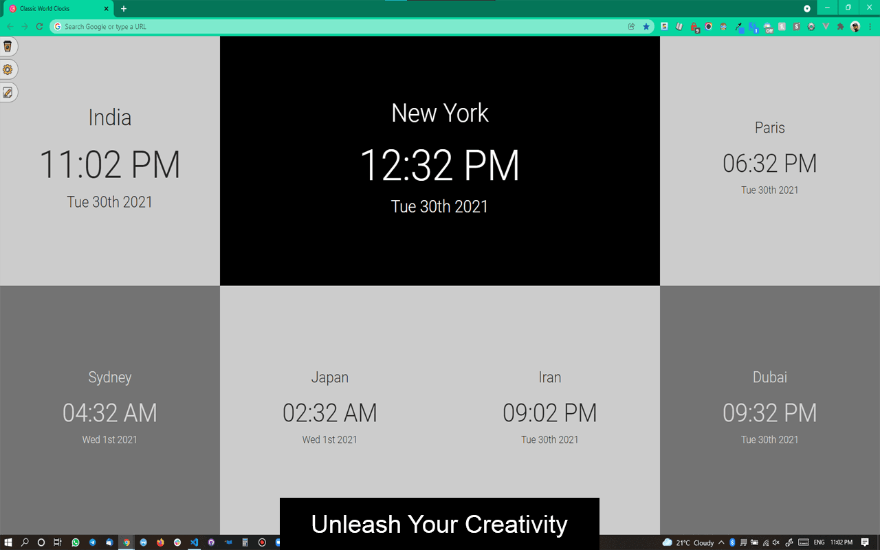 World Clocks Extension - Screenshot