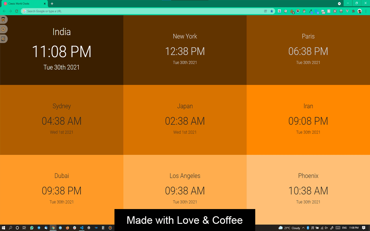 World Clocks Extension - Screenshot
