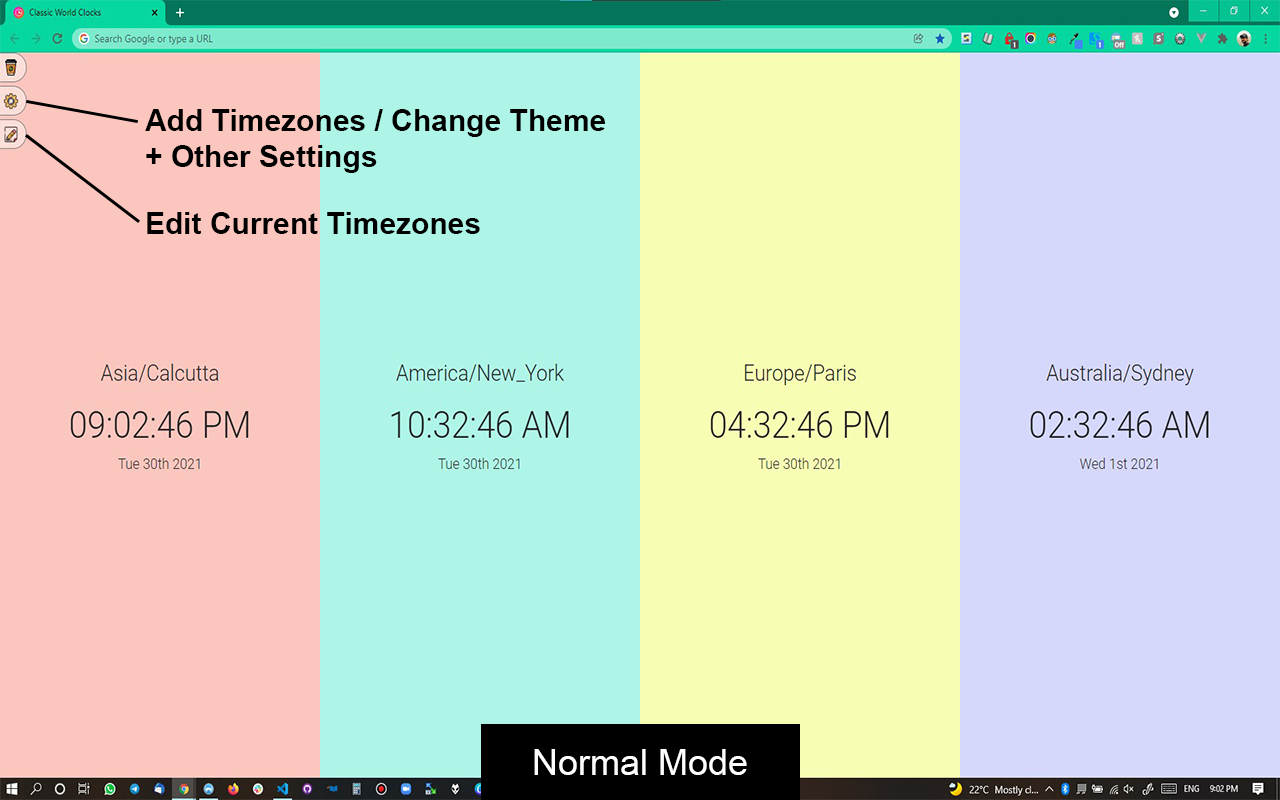 World Clocks Extension - Screenshot